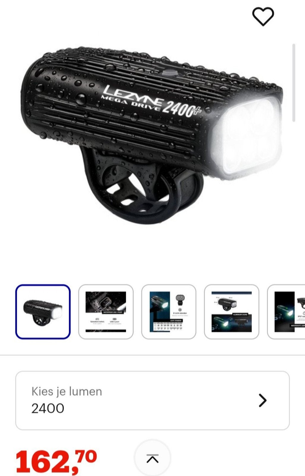 Fietslamp Lezyne 2400, Fietsen en Brommers, Ophalen, Zo goed als nieuw, Accu, Voorlicht