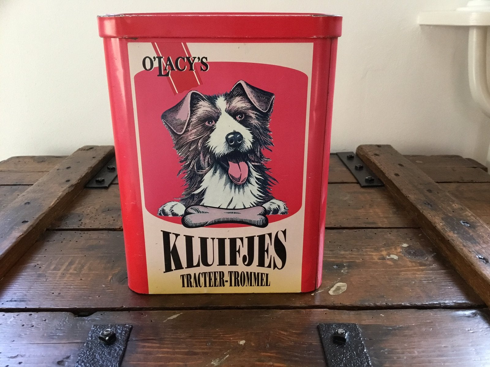 Vintage tracteer trommel voor de hond., Verzamelen, Ophalen of Verzenden, Gebruikt, Overige