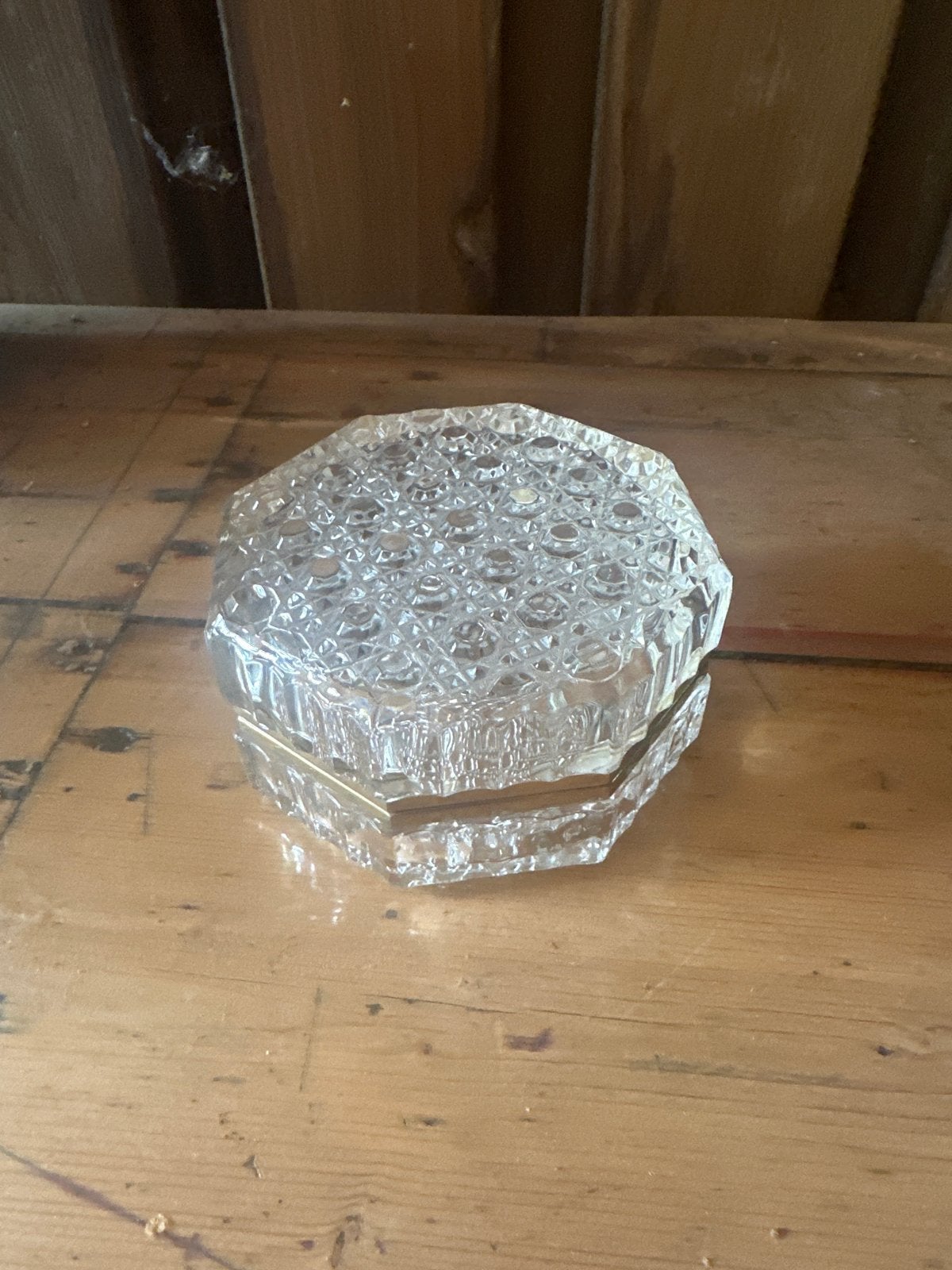 Vintage Glazen Sieradendoosje met Messing Rand, Ophalen