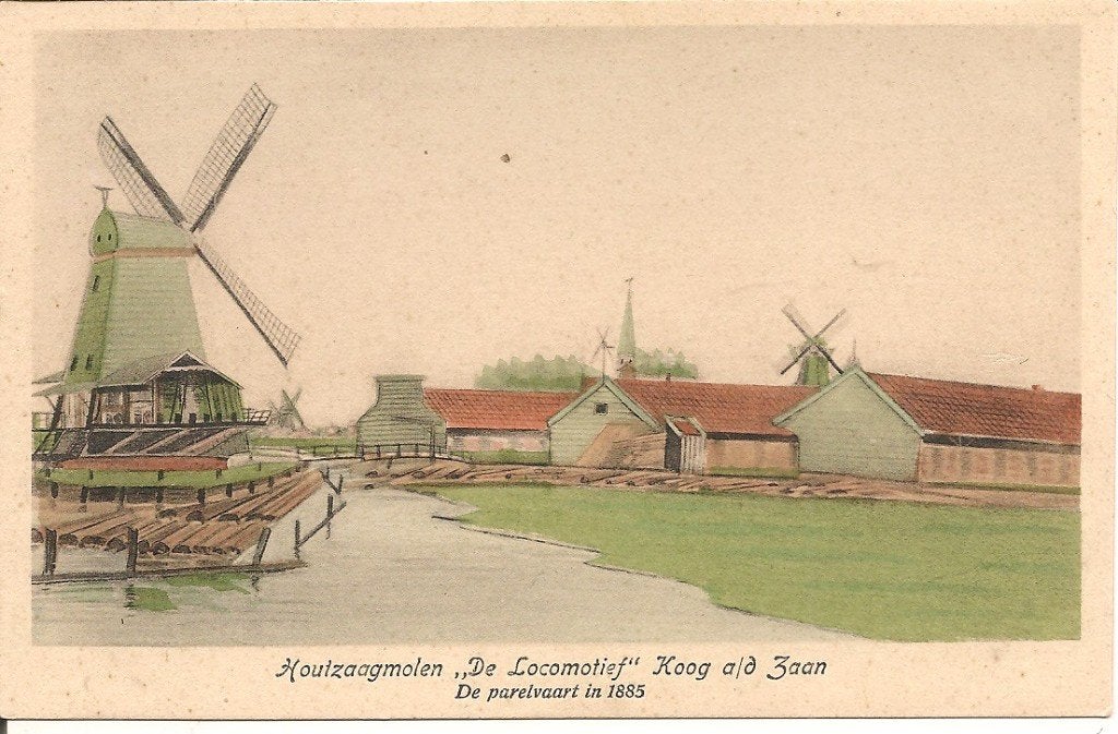Oude ansichtkaart Houtzaagmolen De Locomotief Koog a/d Zaan, Ophalen of Verzenden, 1920 tot 1940, Ongelopen, Noord-Holland