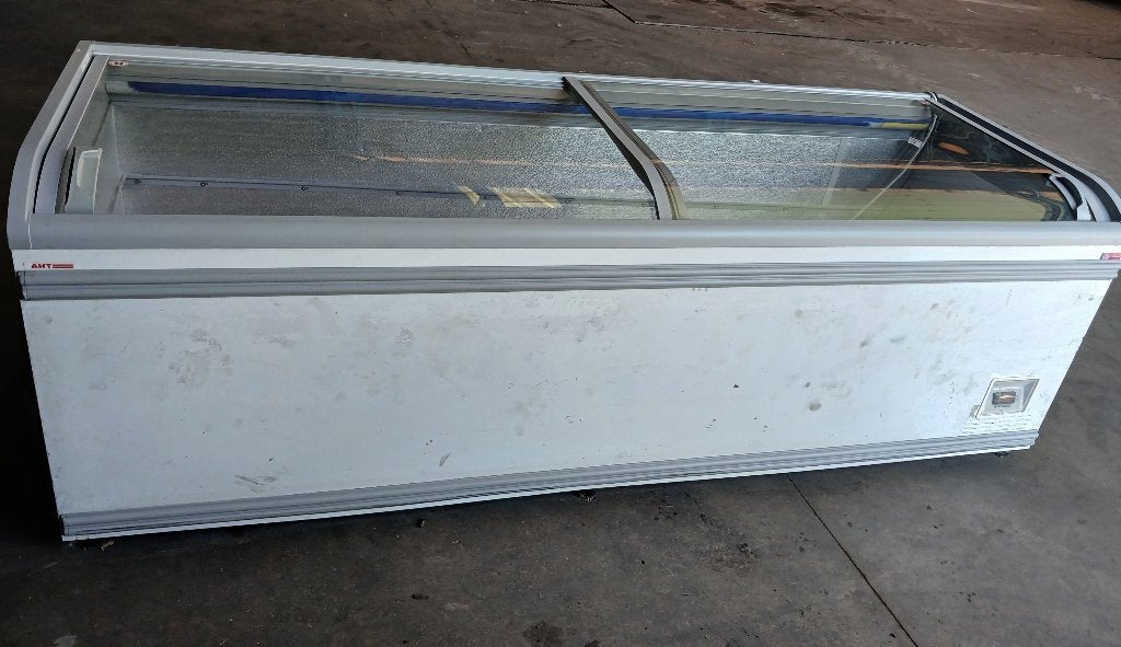 diepvrieskist met glazen schuifruiten , 250 Cm lang, Vrieskist, Gebruikt, Minder dan 85 cm, Vrijstaand