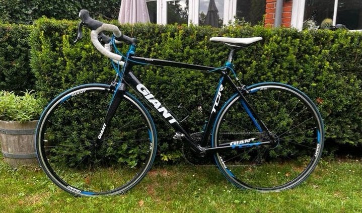 Giant TCR Racefiets Zwart/Blauw - Shimano 105 - Framemaat M, Fietsen en Brommers, Fietsen | Racefietsen, Ophalen, 28 inch, Velgrem