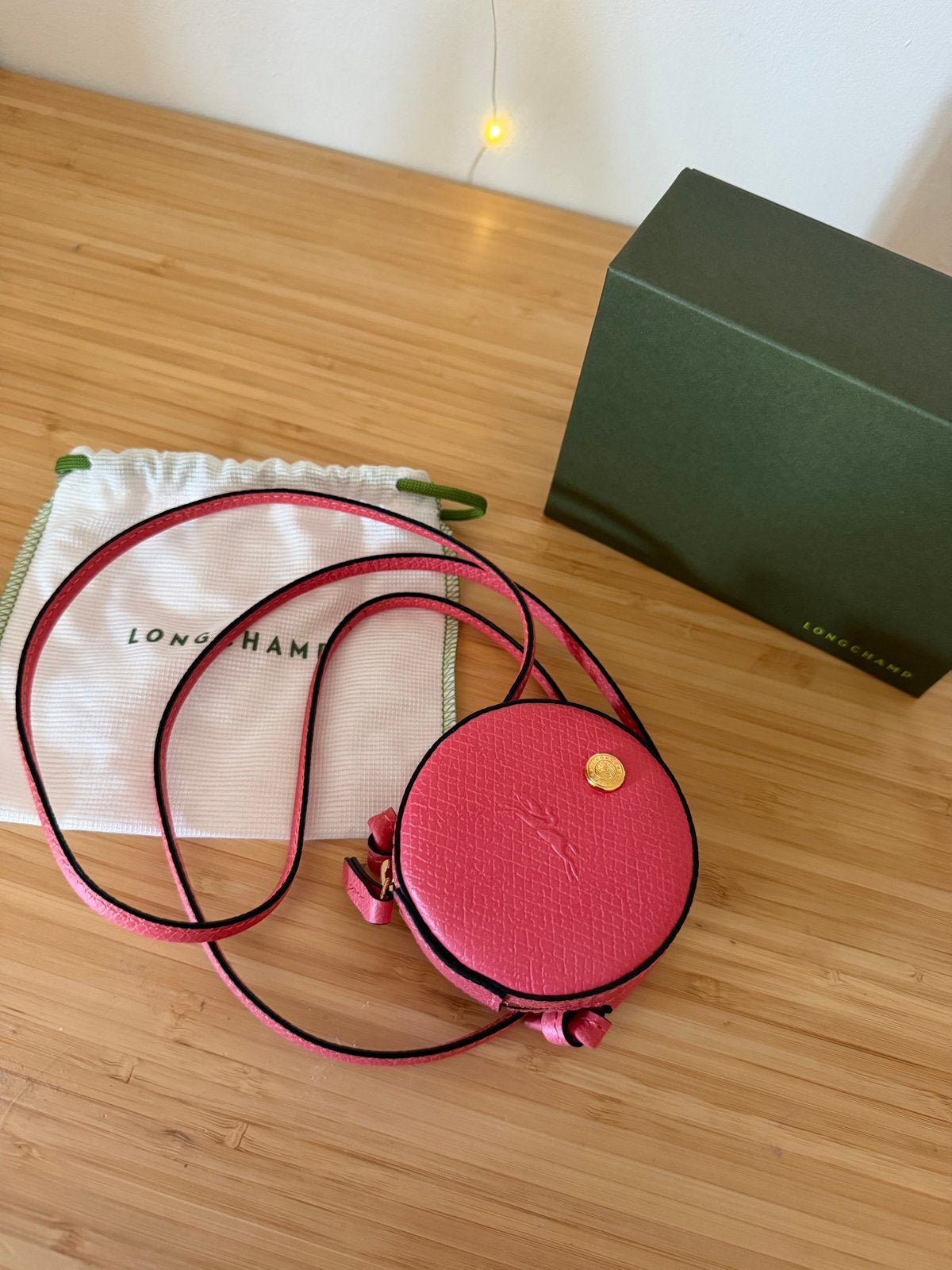 Longchamp Épure Leren Portemonnee met Draagriem - Nieuw!, Ophalen of Verzenden, Nieuw, Roze, Schoudertasje