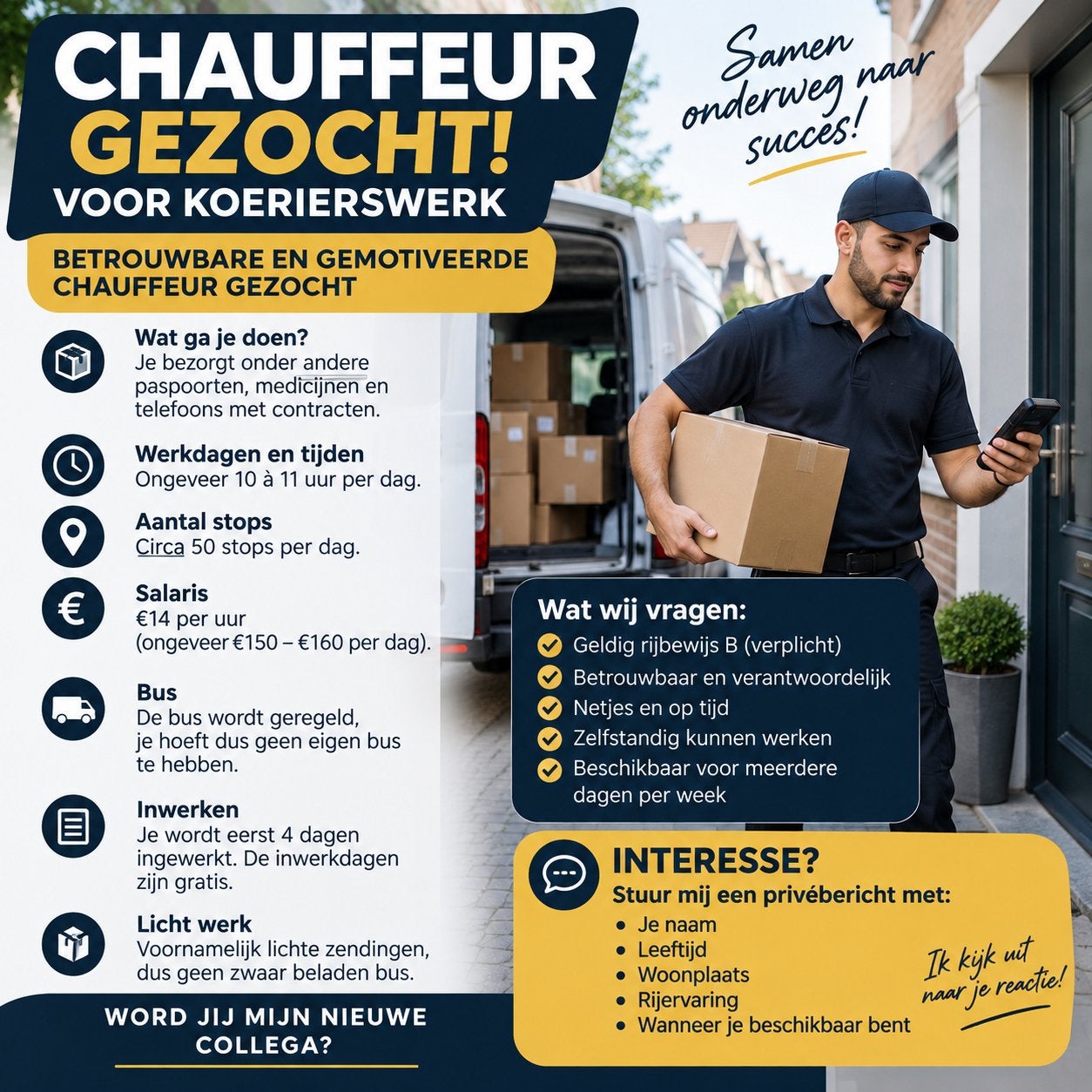 CHAUFFEUR GEZOCHT/ KOERIER WERK, Overige niveaus, Starter, Overige vormen