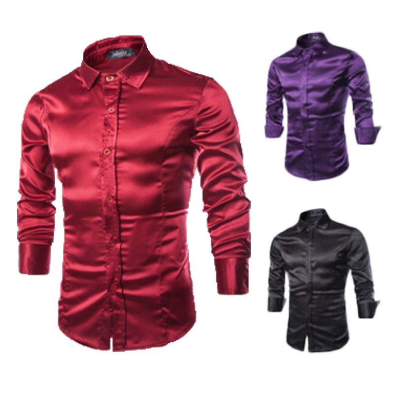 Satijnen overhemd glimmend rood zwart paars heren mannen, Verzenden, Nieuw, Overige kleuren