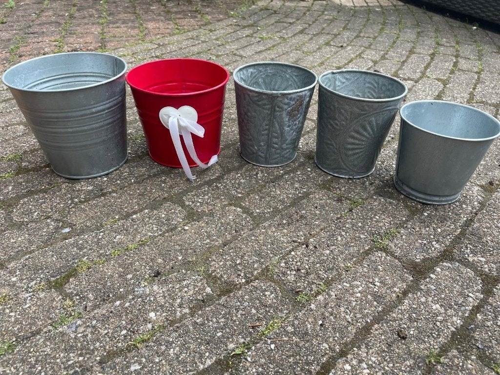 Bloempot metaal 5 stuks, los te koop of als set, Tuin en Terras, Ophalen, Rond, Metaal, Minder dan 40 cm