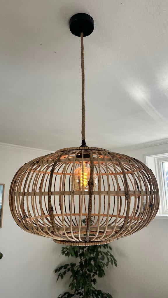 bamboe eethoek lamp met kabel, Huis en Inrichting, Lampen | Hanglampen, Zo goed als nieuw, 50 tot 75 cm, Hout, Ophalen