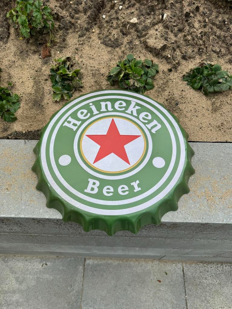Grote Heineken Bier Kroonkurk Reclamebord, Verzamelen, Biermerken, Ophalen of Verzenden, Reclamebord, Plaat of Schild, Heineken