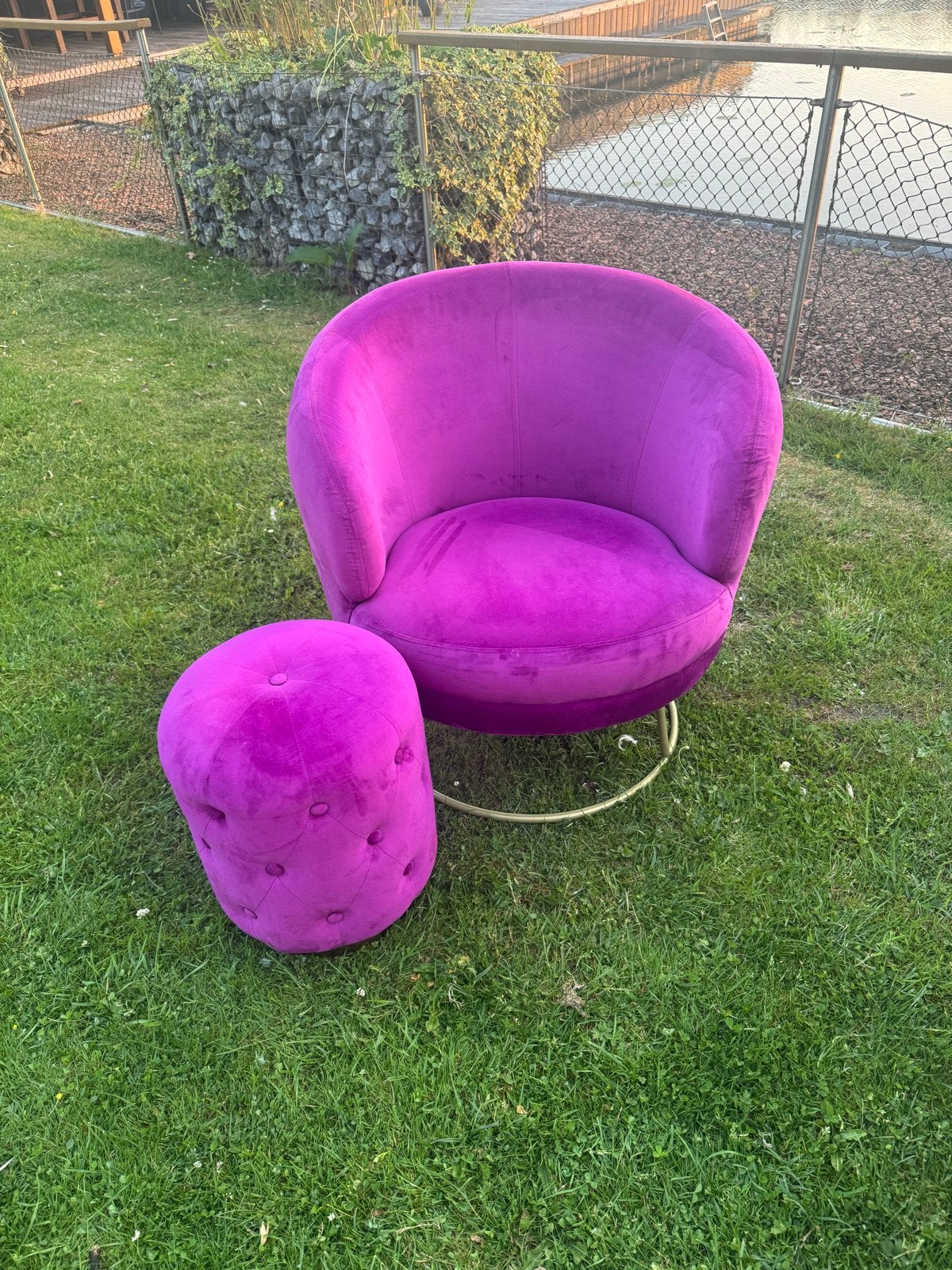 2x Ptmd stoel/fauteuil met 2x poef/bijzettafel, Huis en Inrichting, Fauteuils, Ophalen, Gebruikt, Minder dan 75 cm, Stof