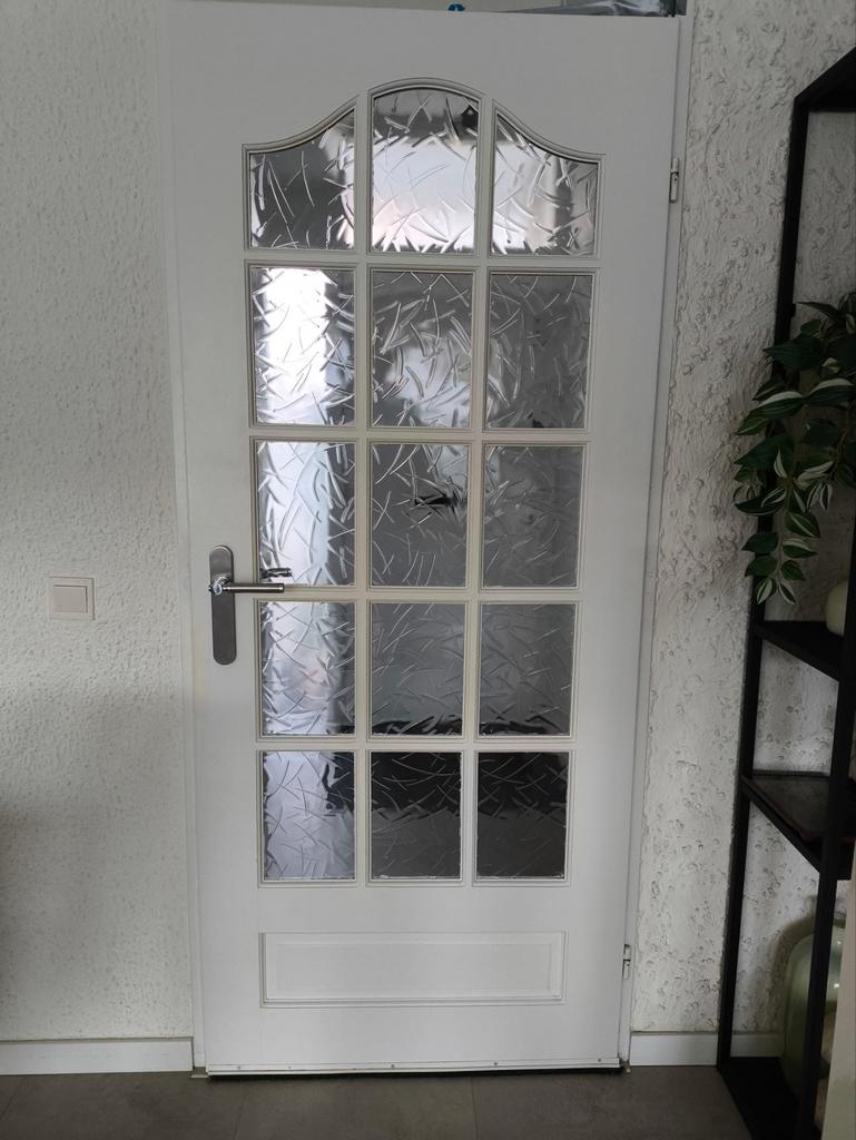 Binnendeur met bewerkt glas en roedeverdeling, Ophalen, Gebruikt, 80 tot 100 cm, Binnendeur