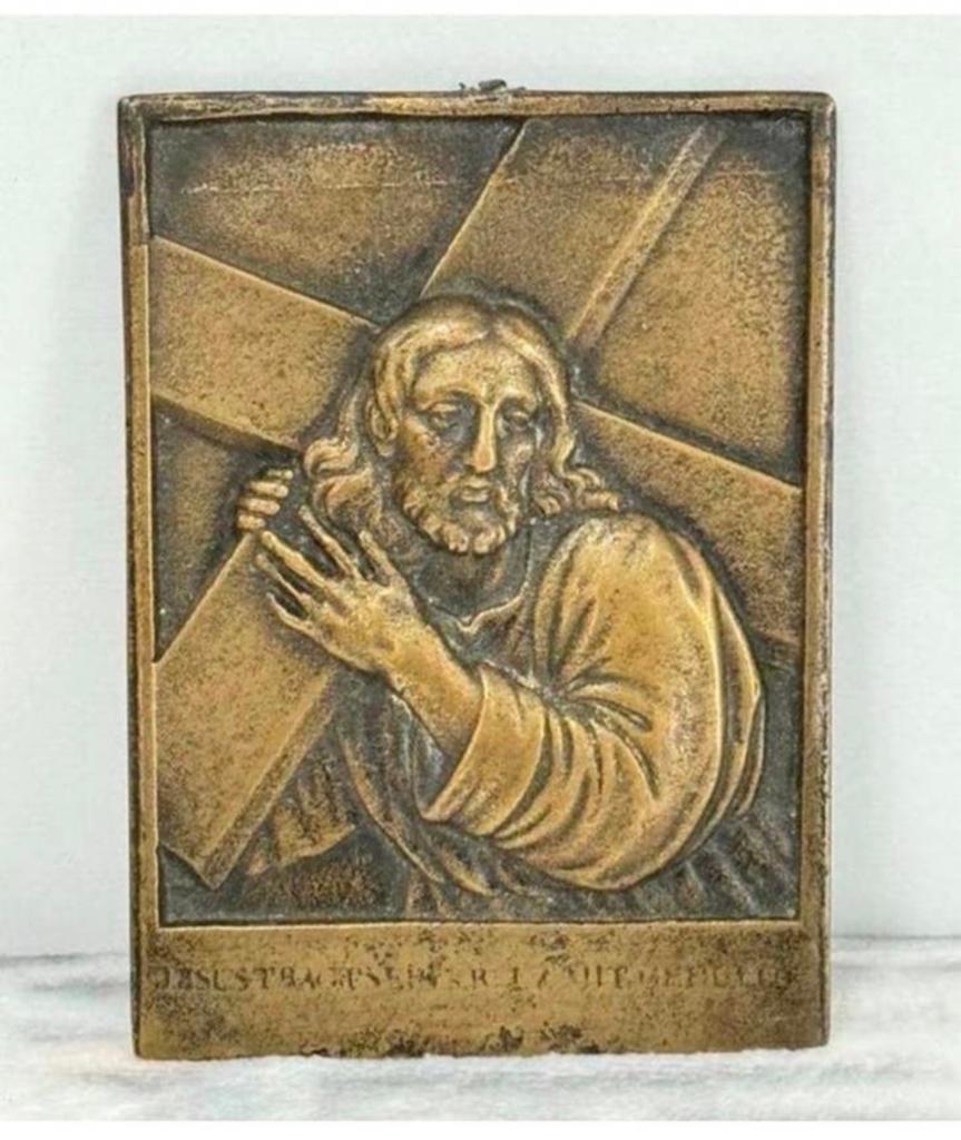 After Leonhard Posch 1800 Plaquette Christus met kruis Brons, Ophalen of Verzenden