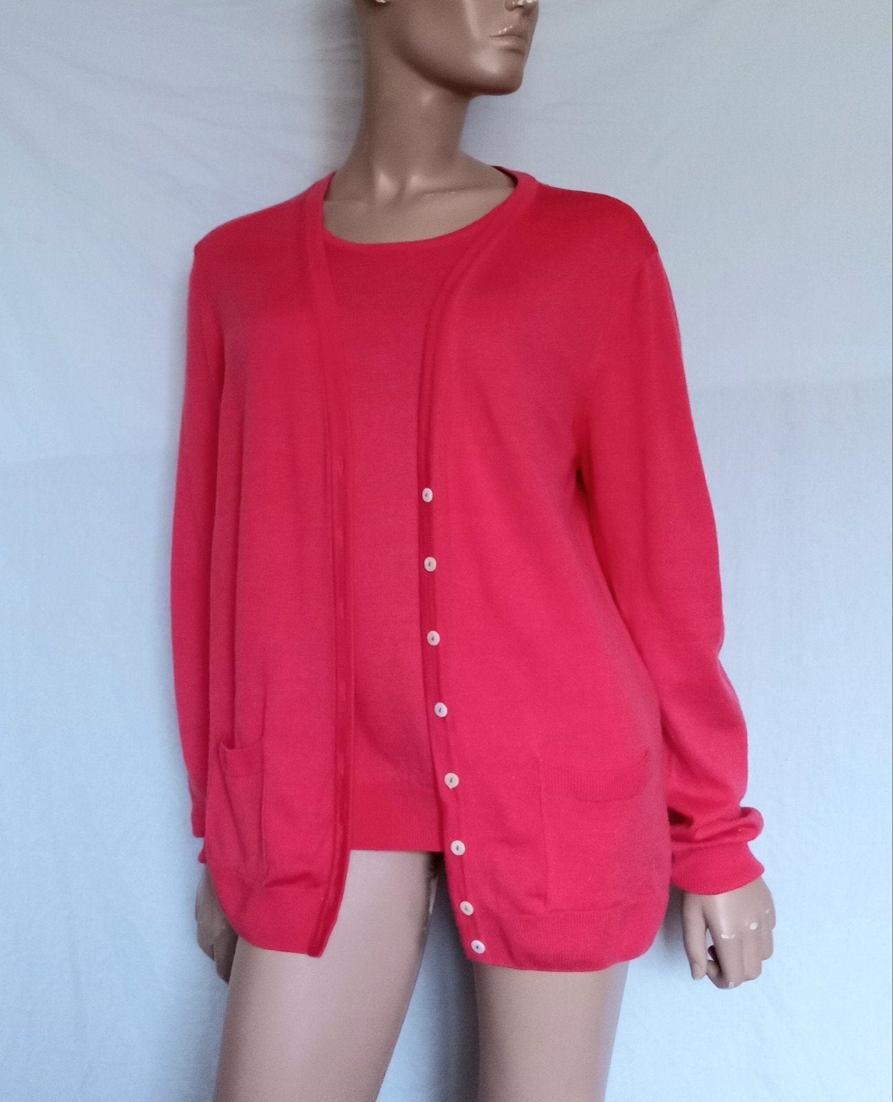 PETER HAHN Twinset , Maat 44 , PURE NEW WOL, Ophalen, Zo goed als nieuw, Maat 42/44 (L), Roze