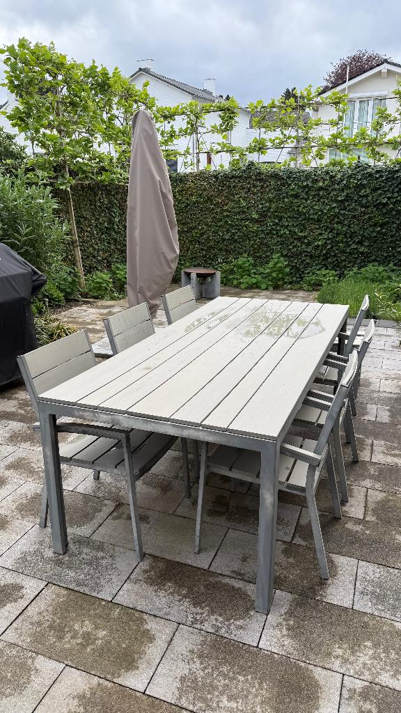 Tuintafel en stoelen, Ophalen, Gebruikt, Rechthoekig, Kunststof