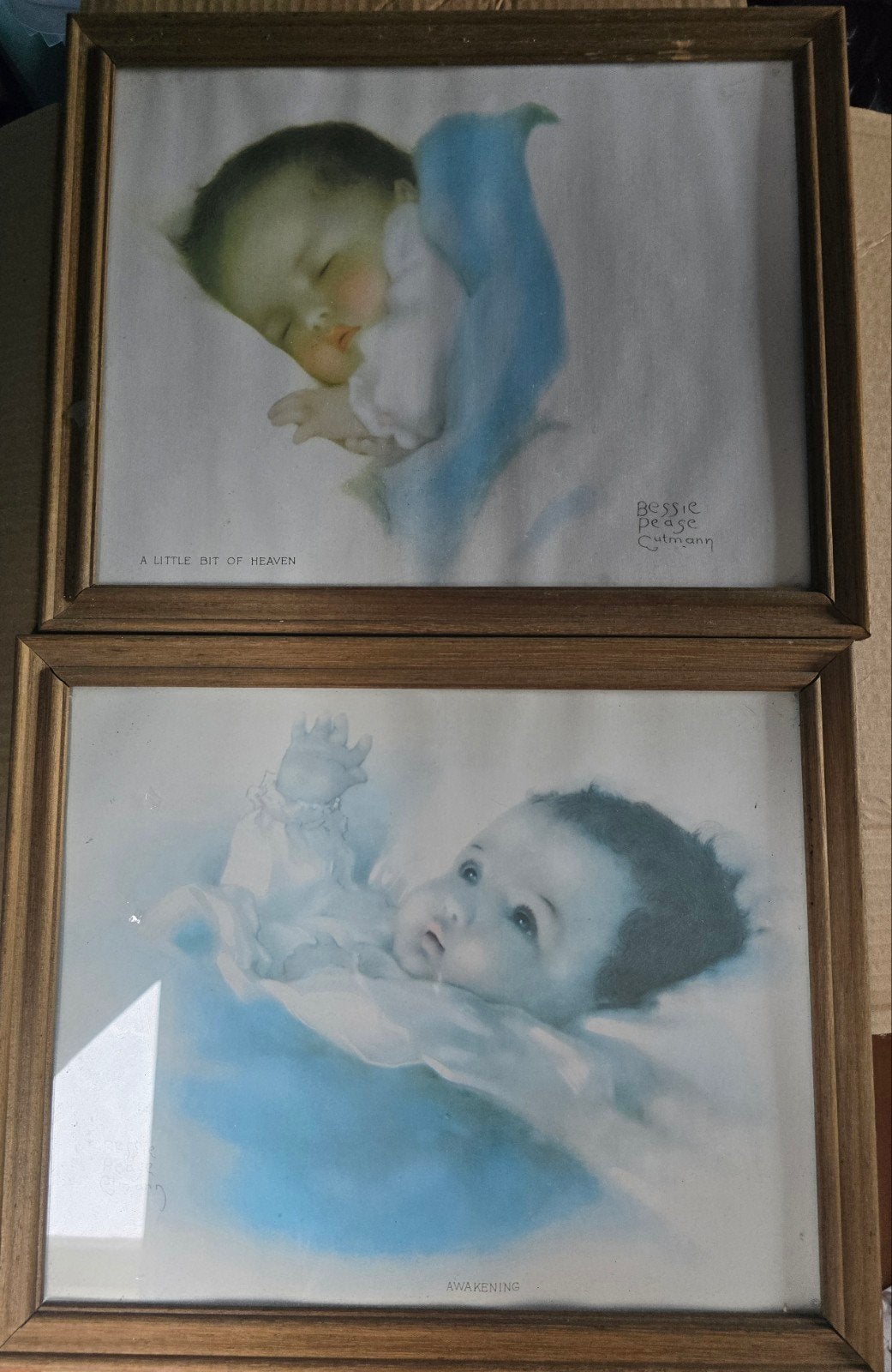 Twee ingelijste baby prints van Bessie Pease Gutmann, Ophalen of Verzenden, Print, Print/reproductie, Ingelijst