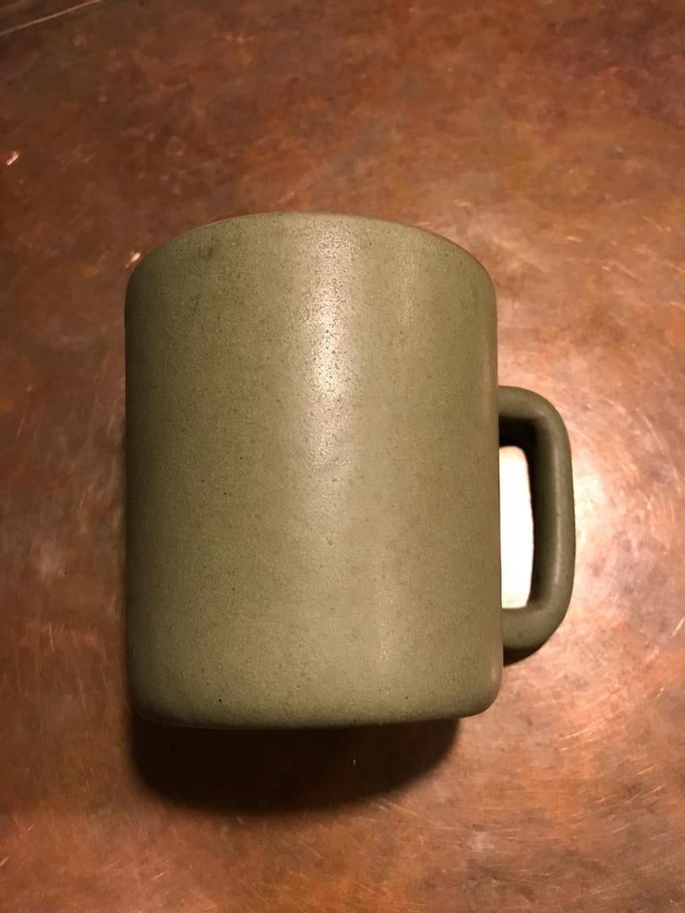 Grote Vintage jaren 70 keramiek mok mosgroen glazuur, Ophalen of Verzenden