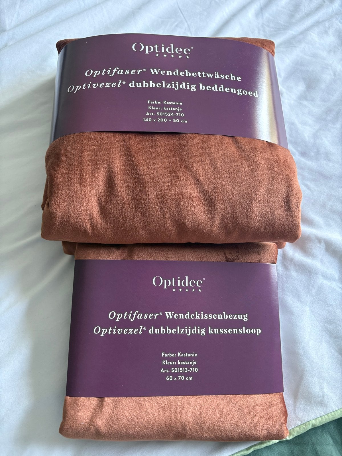 Optidee Dekbedovertrek en Kussensloop - Kastanje, Eenpersoons, Bruin, Verzenden, Dekbedovertrek