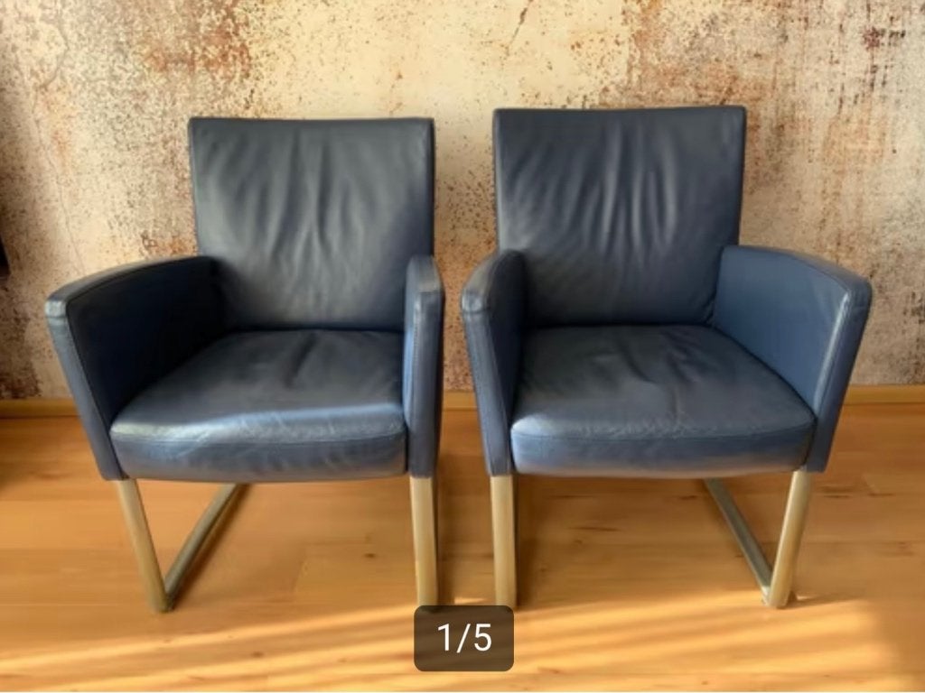 Leren Fauteuils met metalen onderstel ., Ophalen, Gebruikt, 75 tot 100 cm, Leer