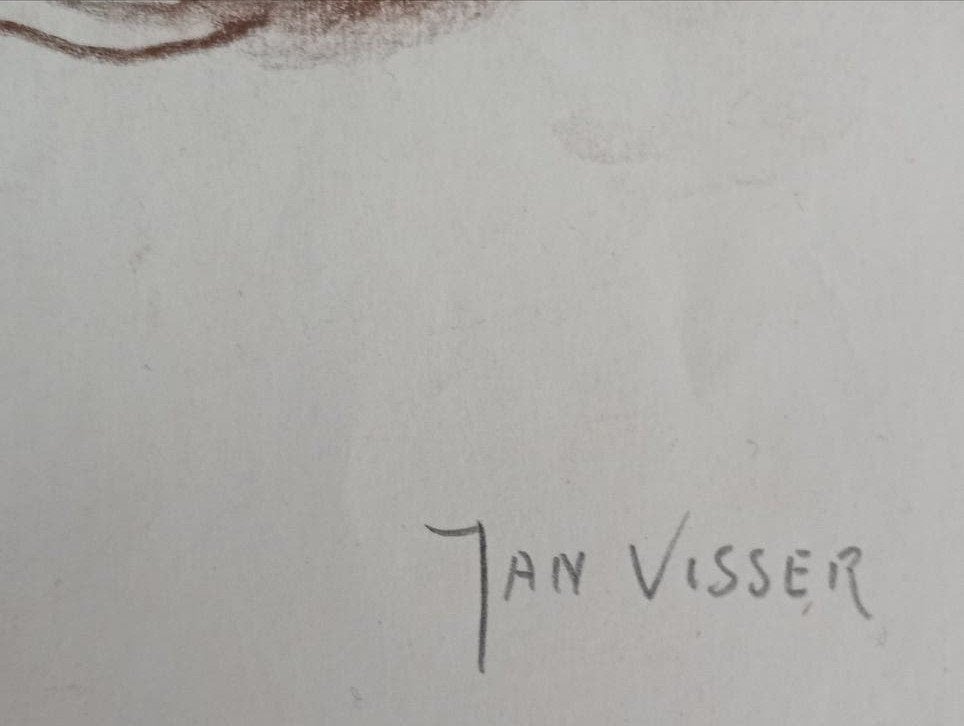 Jan Visser liggende vrouw jaren 40-50, Antiek en Kunst, Kunst | Tekeningen en Foto's, Ophalen of Verzenden