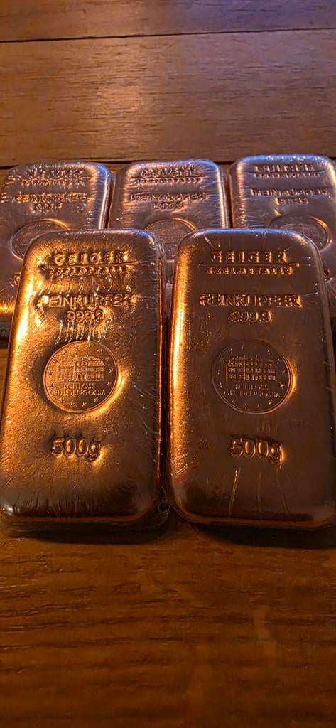 Geiger Edelmetalle Koperbaar 5 stuks, Postzegels en Munten, Edelmetalen en Baren, Ophalen of Verzenden, Zilver