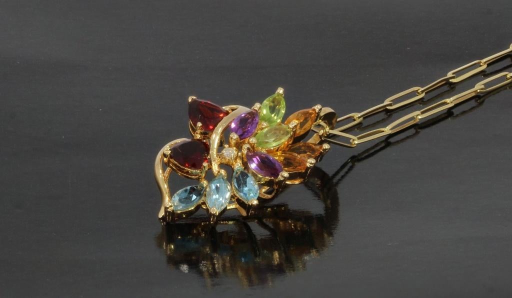 Aquamarijn Amethist Citrien Diamant 14k ketting hanger goud, Sieraden, Tassen en Uiterlijk, Voordeelsieraden, Verzenden, Zo goed als nieuw