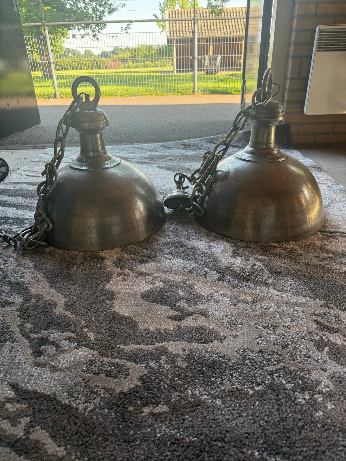 Mooie (industriele)hanglampen in goede staat, Ophalen, Gebruikt, Metaal