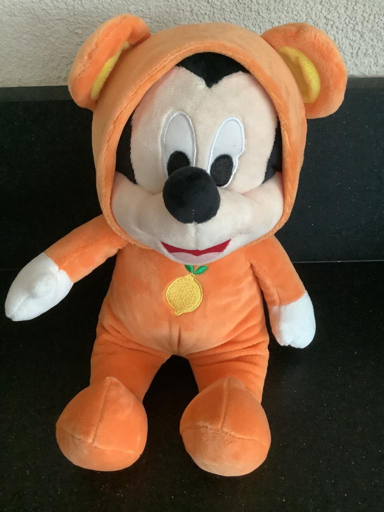 Mickey mouse pluche knuffel in oranje pyama onesie 33 cm, Ophalen of Verzenden, Zo goed als nieuw, Overige typen