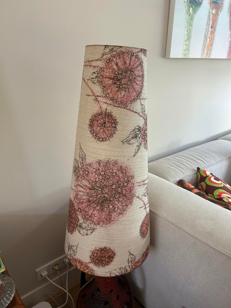 Vintage lampenkap voor vaaslamp, jaren '60-'70, rood, Ophalen of Verzenden, Gebruikt, Rood, Rond