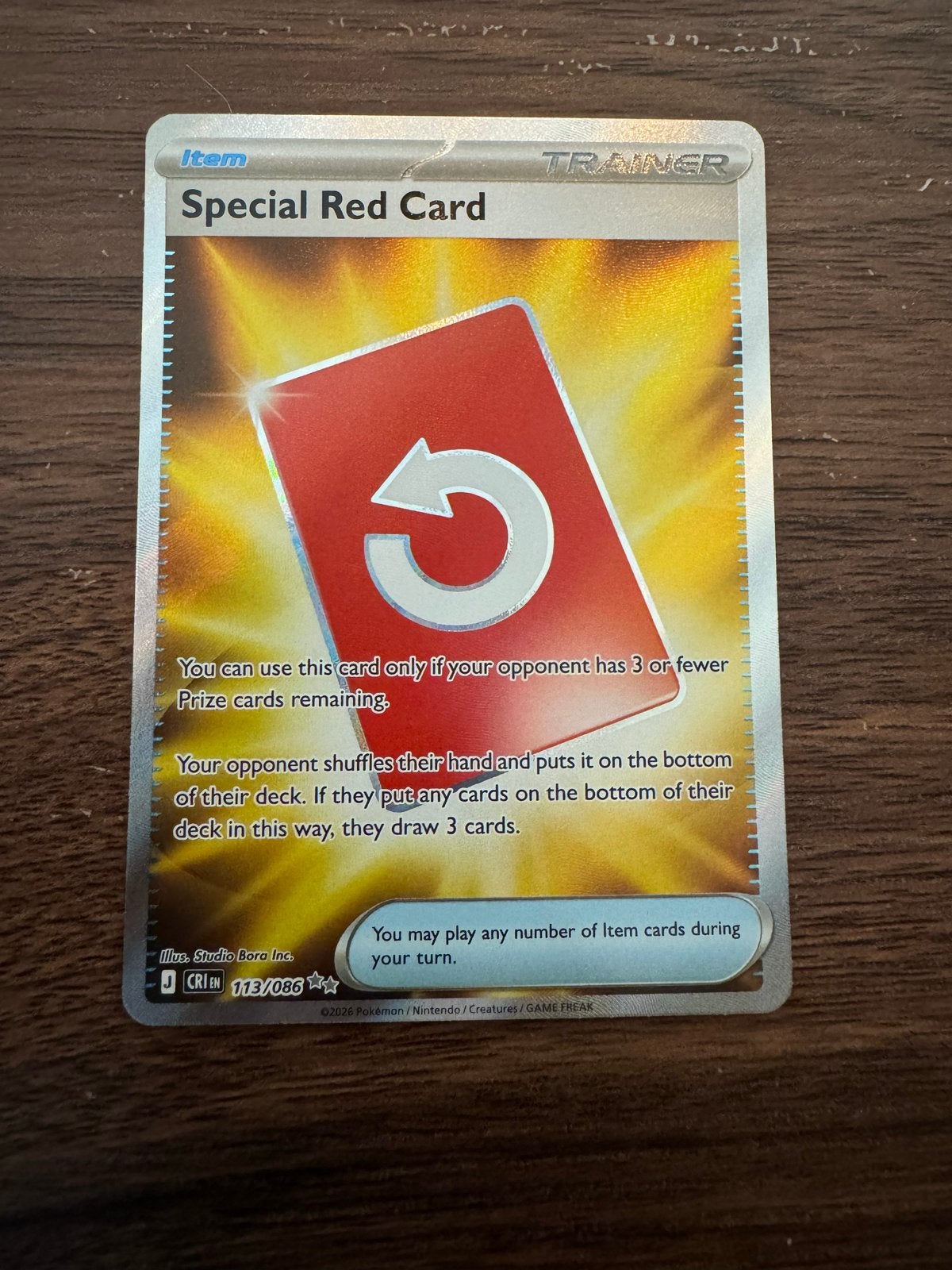 Pokémon TCG Special Red Card 113/086 Trainer Kaart, Ophalen of Verzenden, Zo goed als nieuw, Losse kaart, Foil