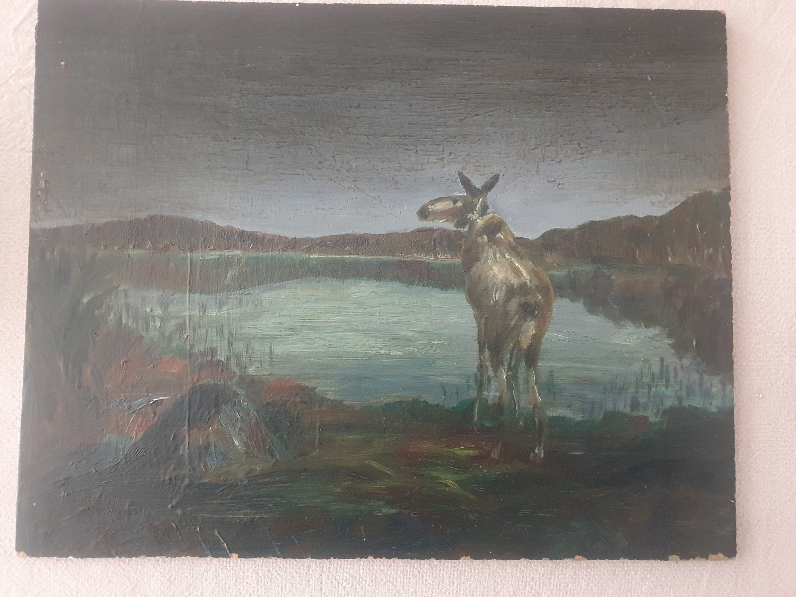schilderij Zweden Eland aan het meer, Ophalen, Dieren