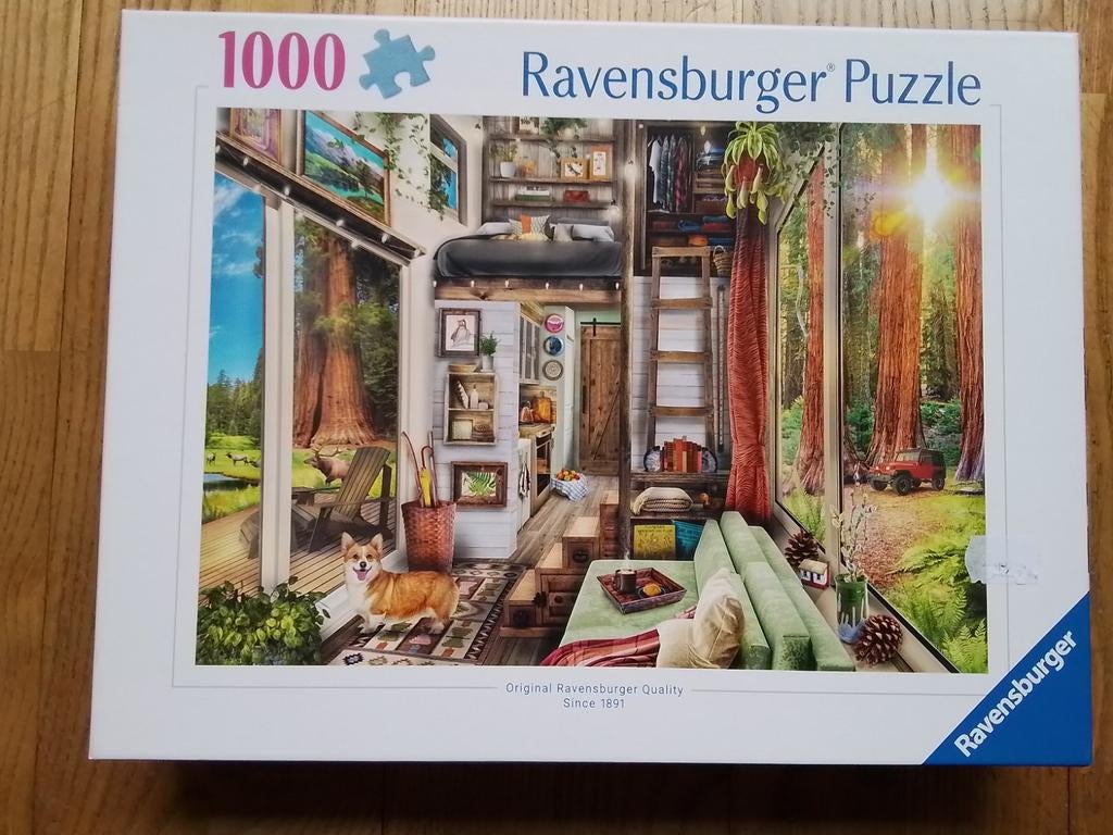 Puzzel Ravensburger Redwood forest tiny house 1000 stukjes, Hobby en Vrije tijd, Ophalen, 500 t/m 1500 stukjes, Zo goed als nieuw