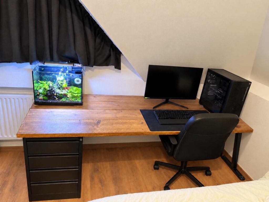 Bureau van steigerhout, Ophalen, Gebruikt, 210 cm, 81 cm
