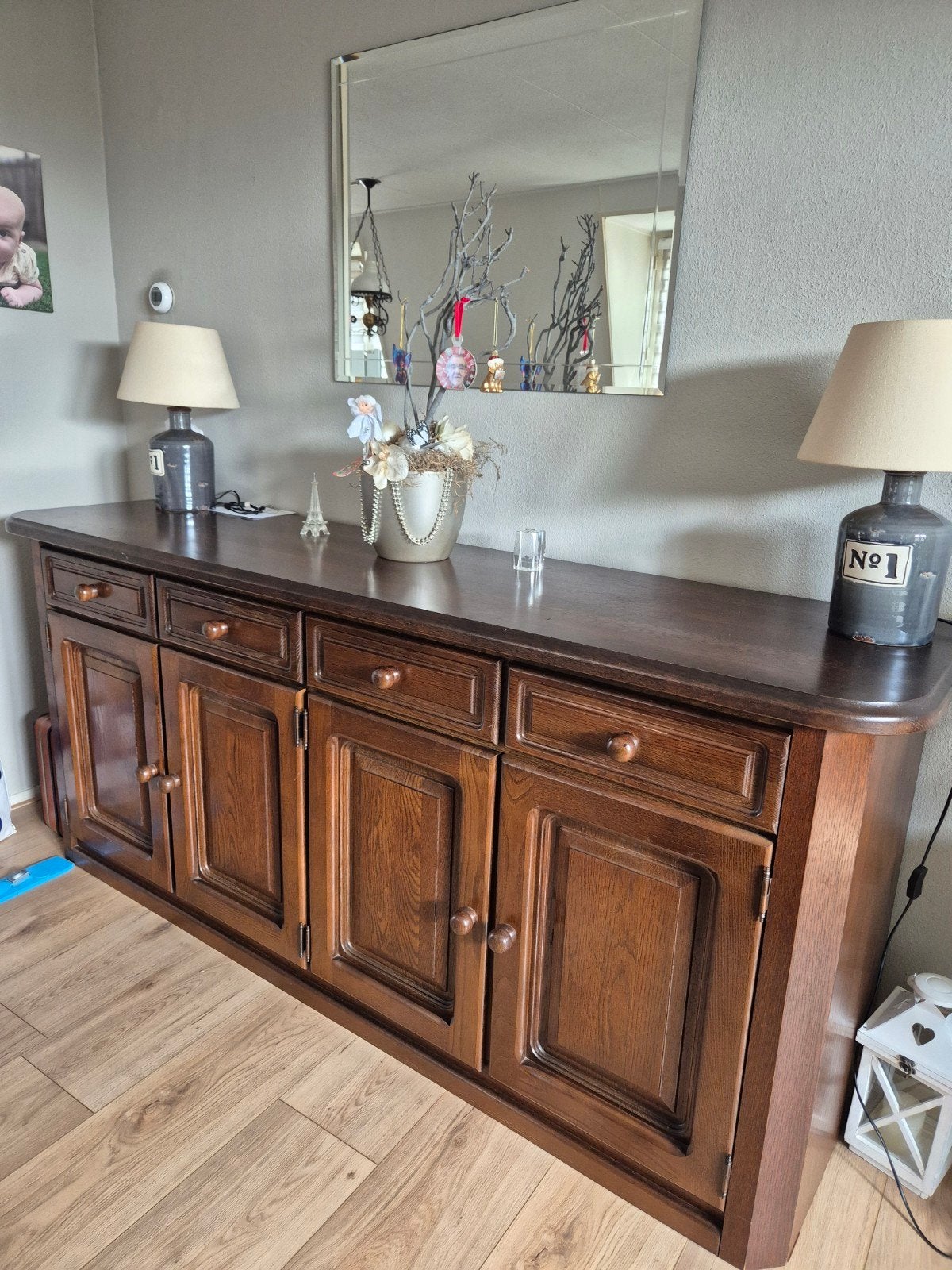 Massief eiken dressoir, Huis en Inrichting, Kasten | Dressoirs, Ophalen, Gebruikt, Met deur(en), 150 tot 200 cm