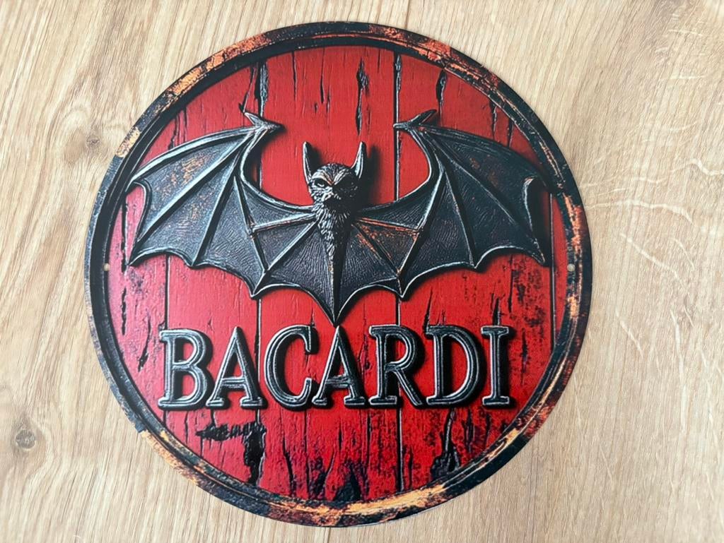 Prachtig rond vintage reclamebord Bacardi (20x20), Ophalen of Verzenden, Zo goed als nieuw, Reclamebord