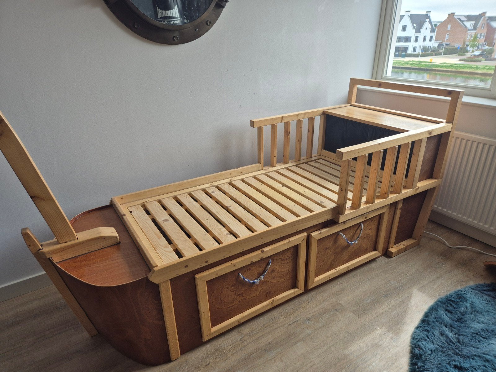 bootbed kinderbed met opbergruimte, Ophalen, 180 cm of meer, 85 tot 100 cm, Lattenbodem