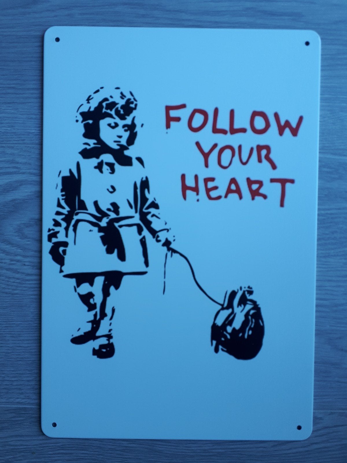 Banksy Follow Your Heart 20x30 cm Metalen Reclamebord, Verzenden, Zo goed als nieuw, Reclamebord