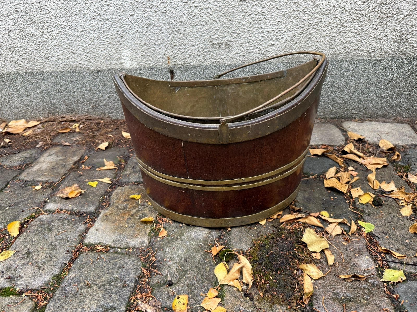 Antieke mahoniehouten turfemmer / kolenbak (halve maan), Ophalen of Verzenden
