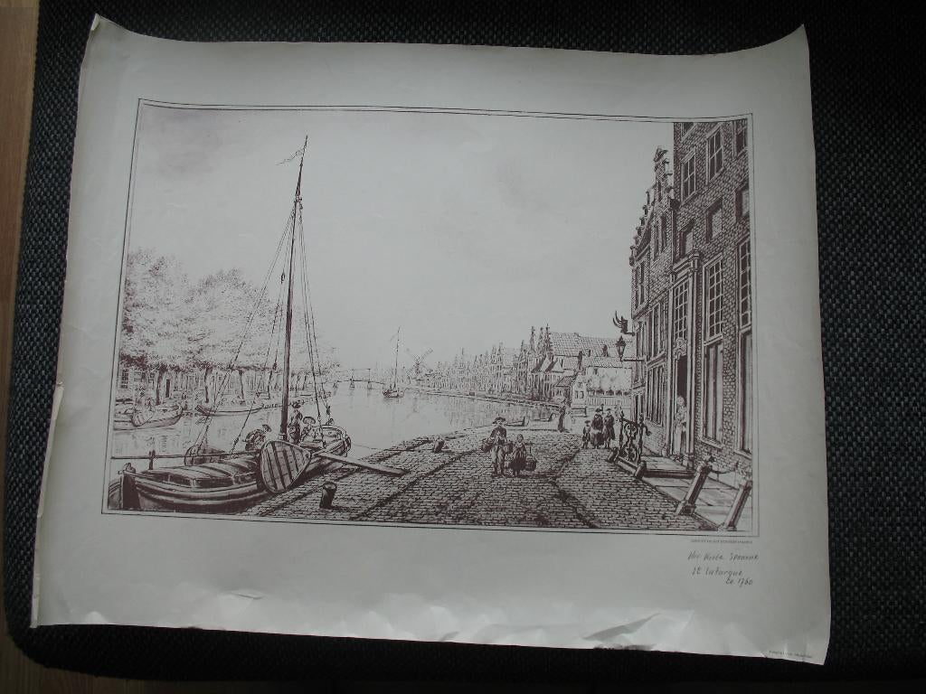 Grote Prent Het ( Donkere) Spaarne Haarlem, Antiek en Kunst, Kunst | Overige Kunst, Ophalen of Verzenden