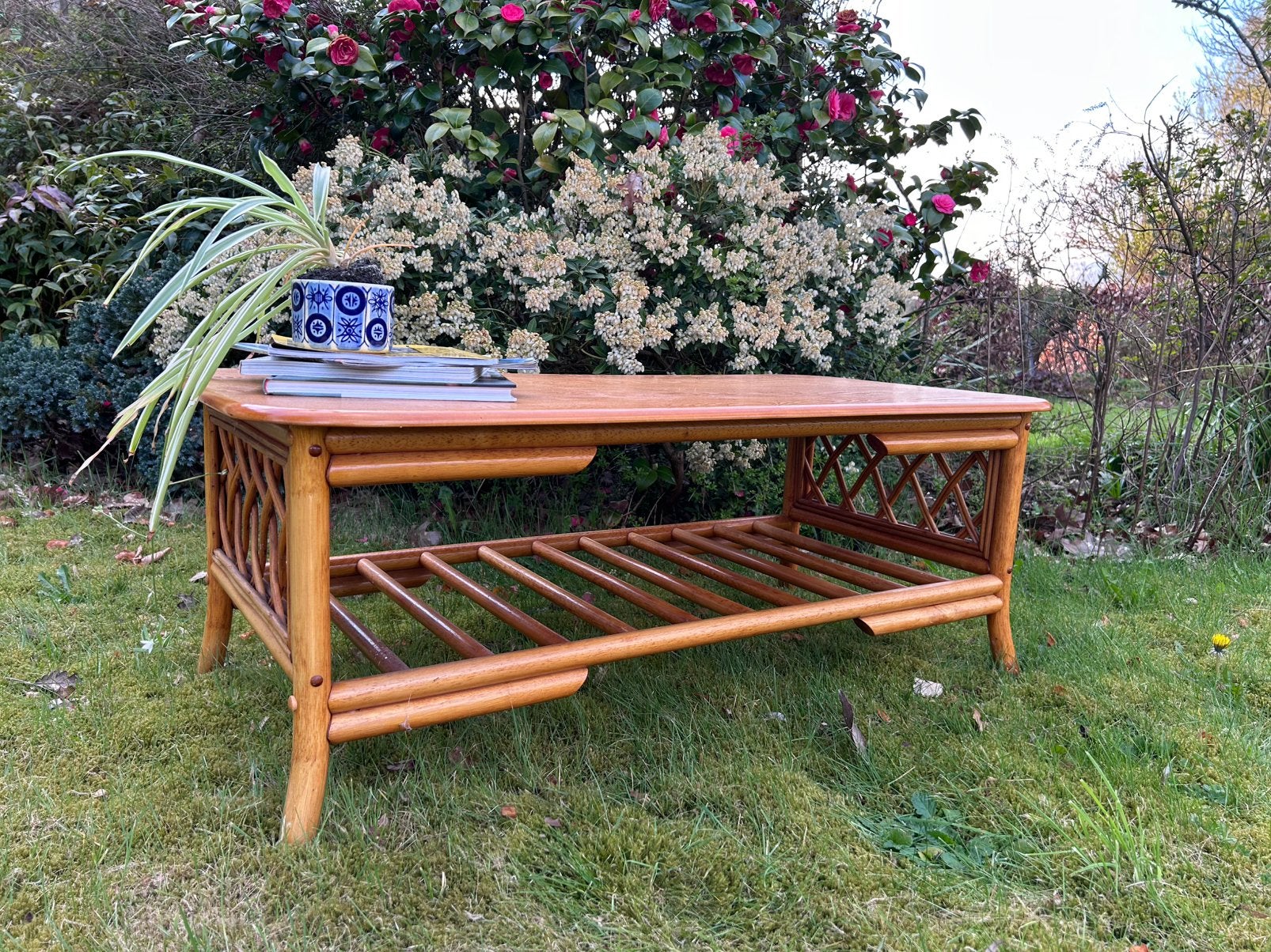 Vintage Rotan Salontafel – Mid-century stijl, Ophalen of Verzenden, Zo goed als nieuw
