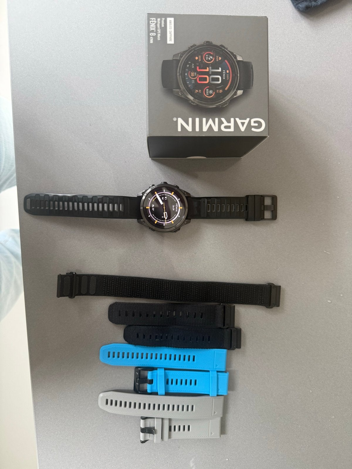 Garmin Fenix 8 47mm Multisport GPS Smartwatch met extra band, Afstand, Zwart, Ophalen of Verzenden, Zo goed als nieuw