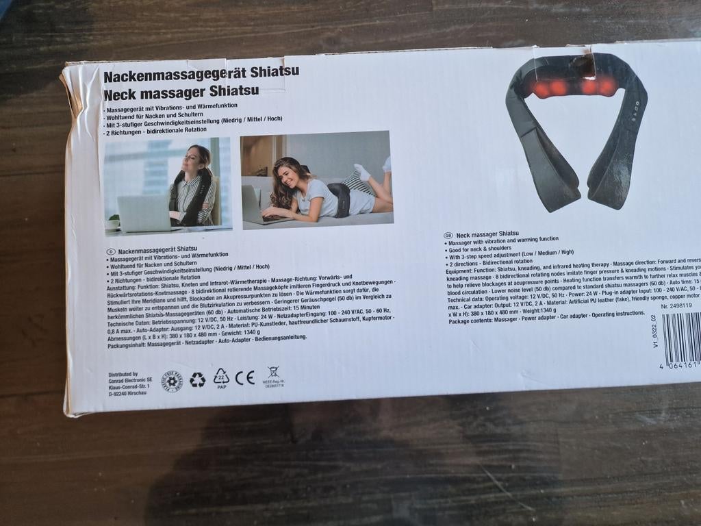 Shiatsu Nackenmassageapparaat met Warmtefunctie, Sport en Fitness, Massageproducten, Ophalen of Verzenden, Nieuw, Apparaat