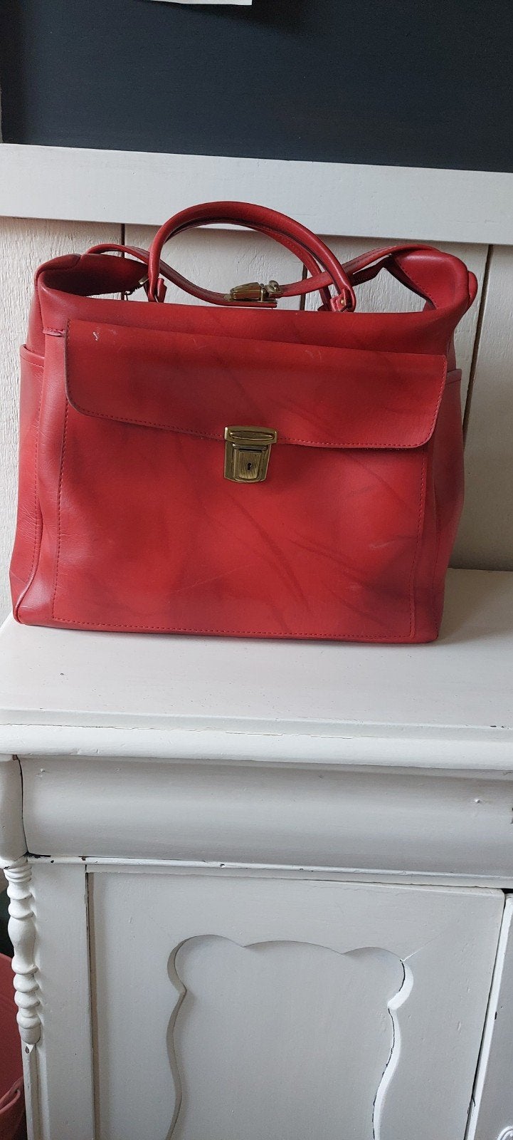 Vintage tas rood rode leren tas reizen werk stevig  50's 60, Sieraden, Tassen en Uiterlijk, Tassen | Schooltassen, Ophalen of Verzenden