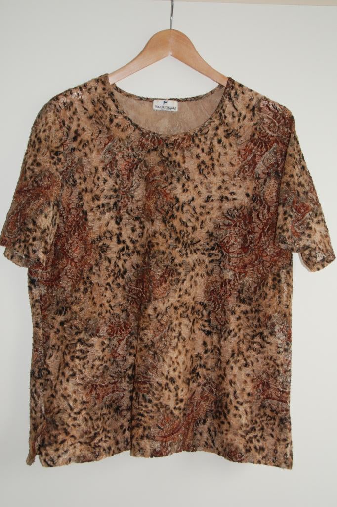 Frankenwalder top shirt maat 46 luipaard panter print, Kleding | Dames, Bruin, Verzenden, Maat 46/48 (XL) of groter, Korte mouw