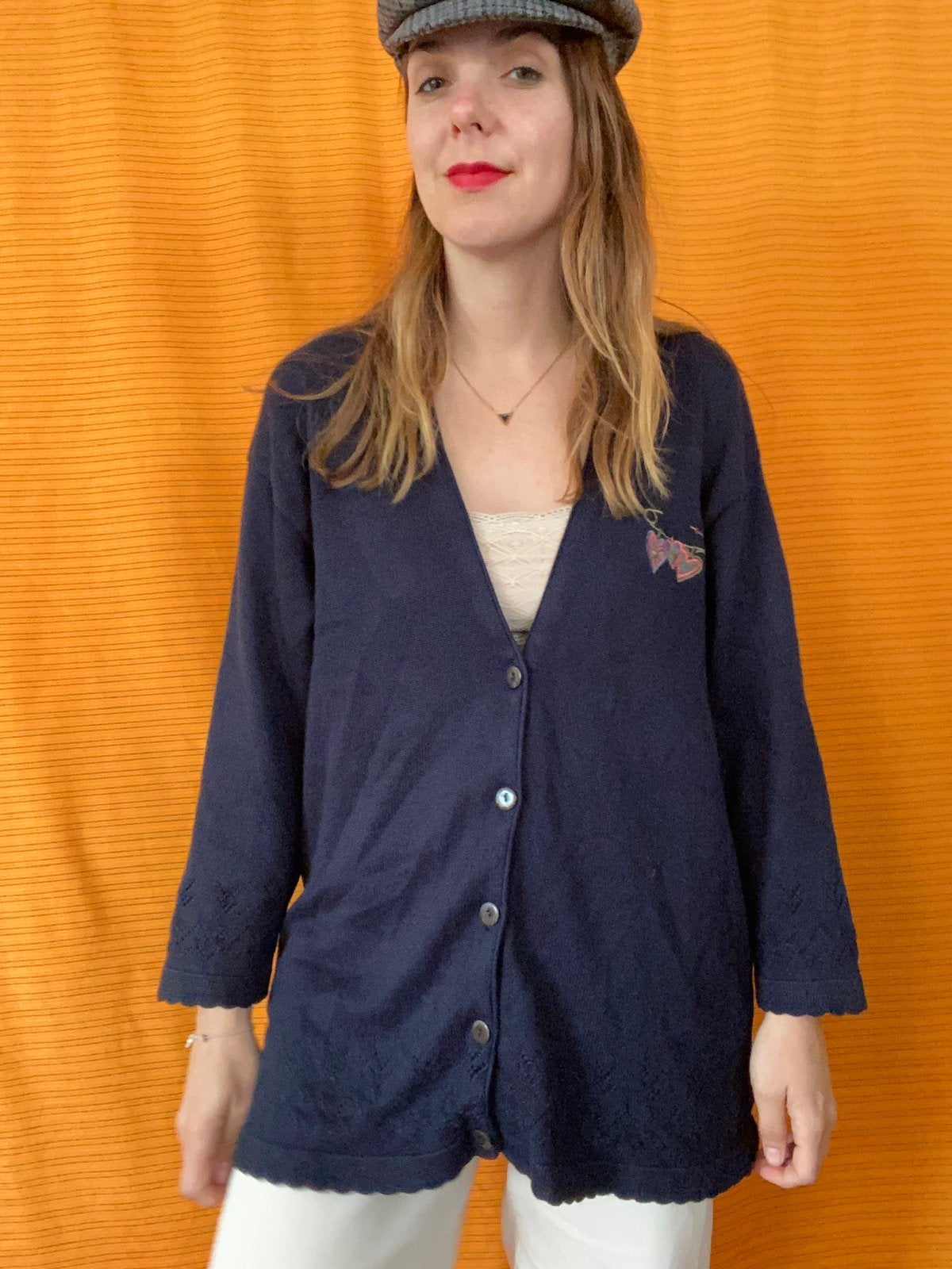 Vintage vest - donkerblauw - hartjes - 42/XL, Hgv, Blauw, Hgv, Maat 42/44 (L)