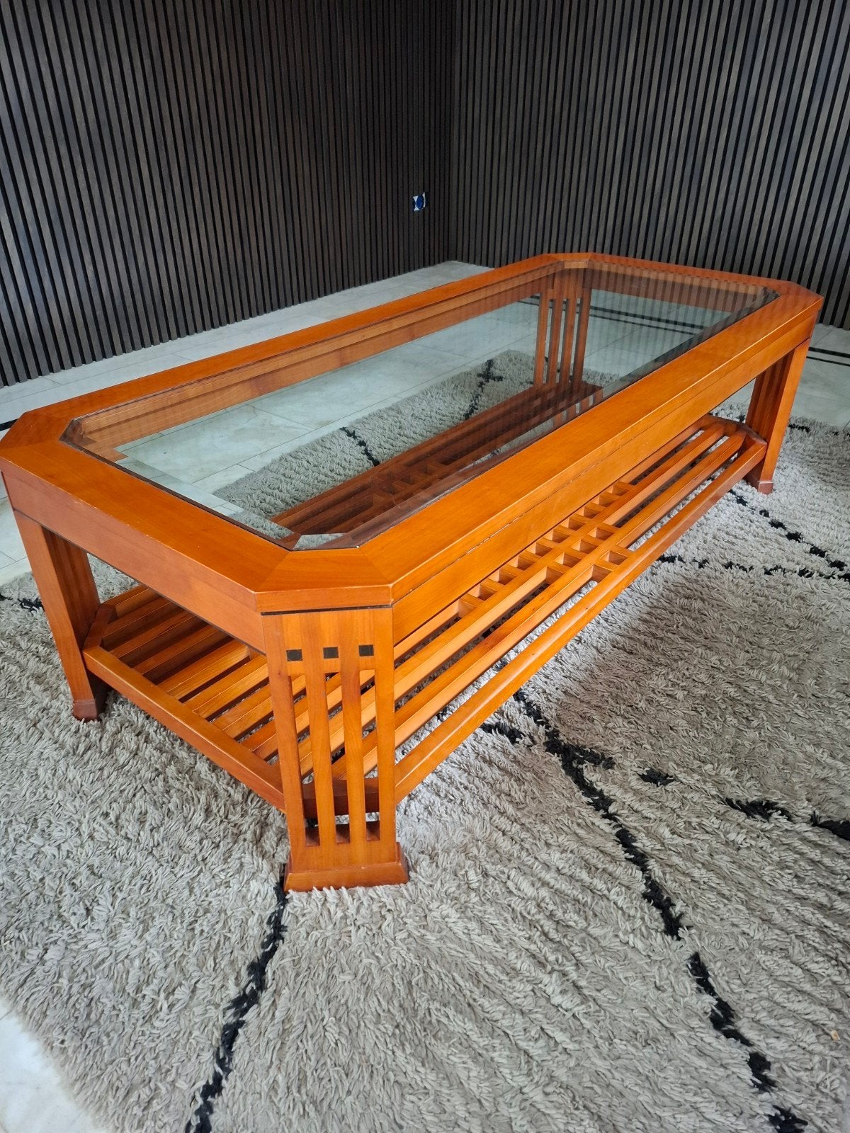 Kersenhouten salontafel handgemaakt 70 x 160 cm, Ophalen, 50 tot 100 cm, Zo goed als nieuw, 150 tot 200 cm