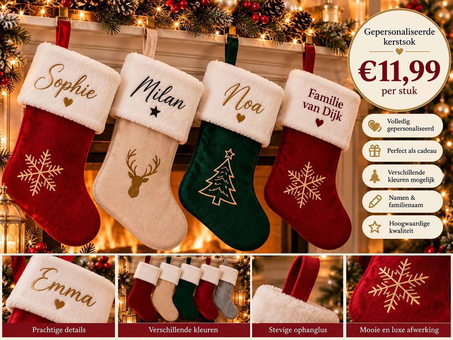 Gepersonaliseerde kerstsok met naam – €11,99, Ophalen of Verzenden
