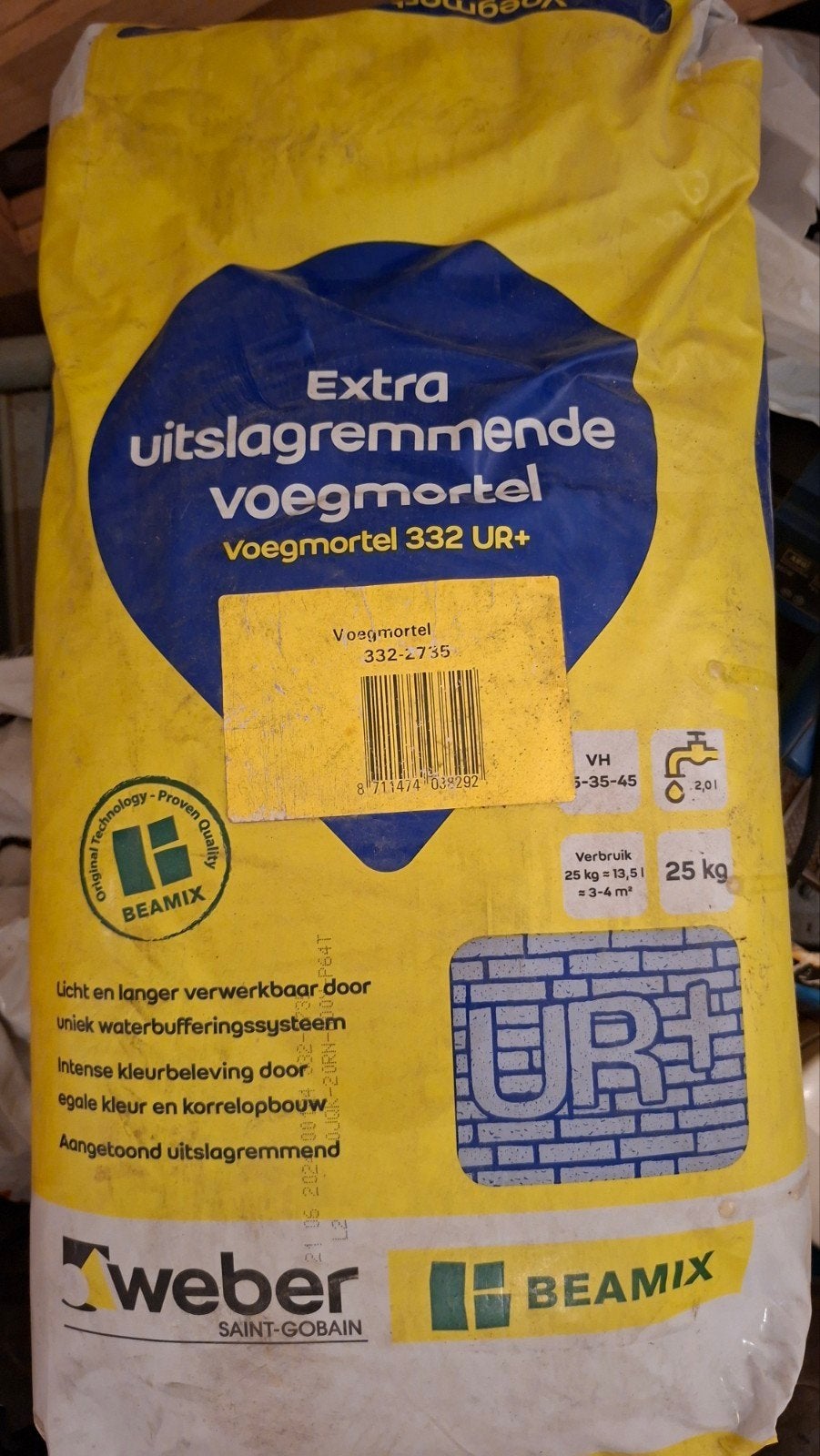 2 zakken Weber Beamix Voegmortel 332 UR+ - 25 kg, Ophalen, Nieuw