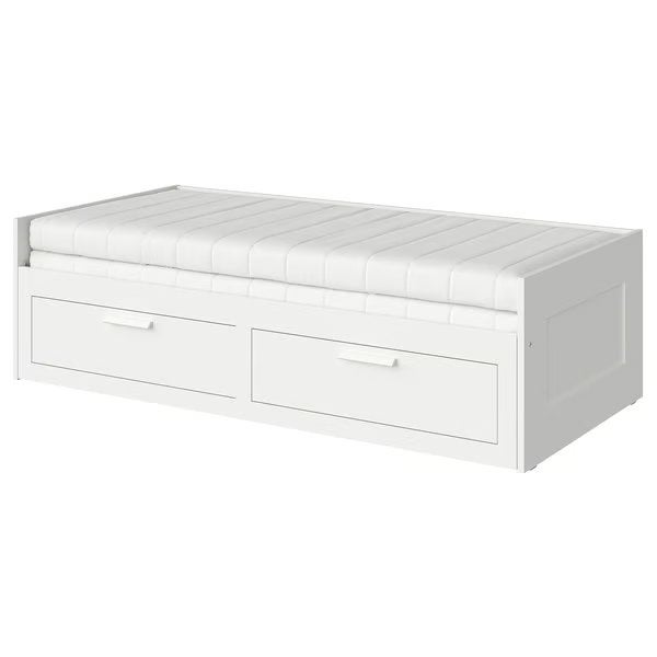 Ikea Brimnes bed met 2 lades, uitschuifbaar, Ophalen, Wit, Overige maten, 200 cm