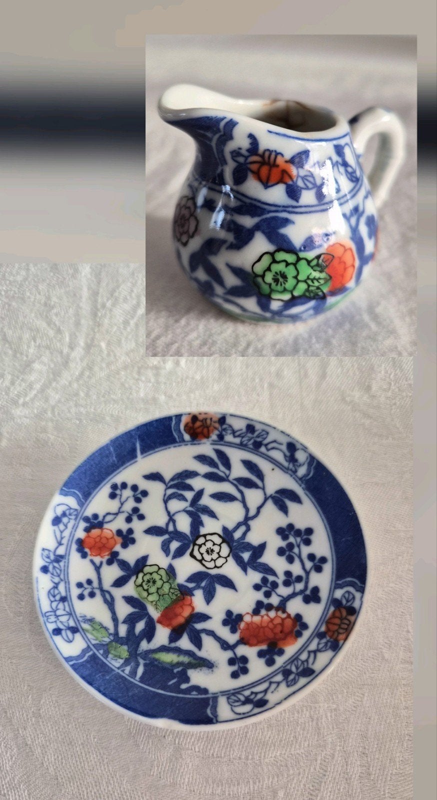 Klein Melkkannetje en schoteltje Japans Imari-stijl, Antiek en Kunst, Curiosa en Brocante, Ophalen of Verzenden