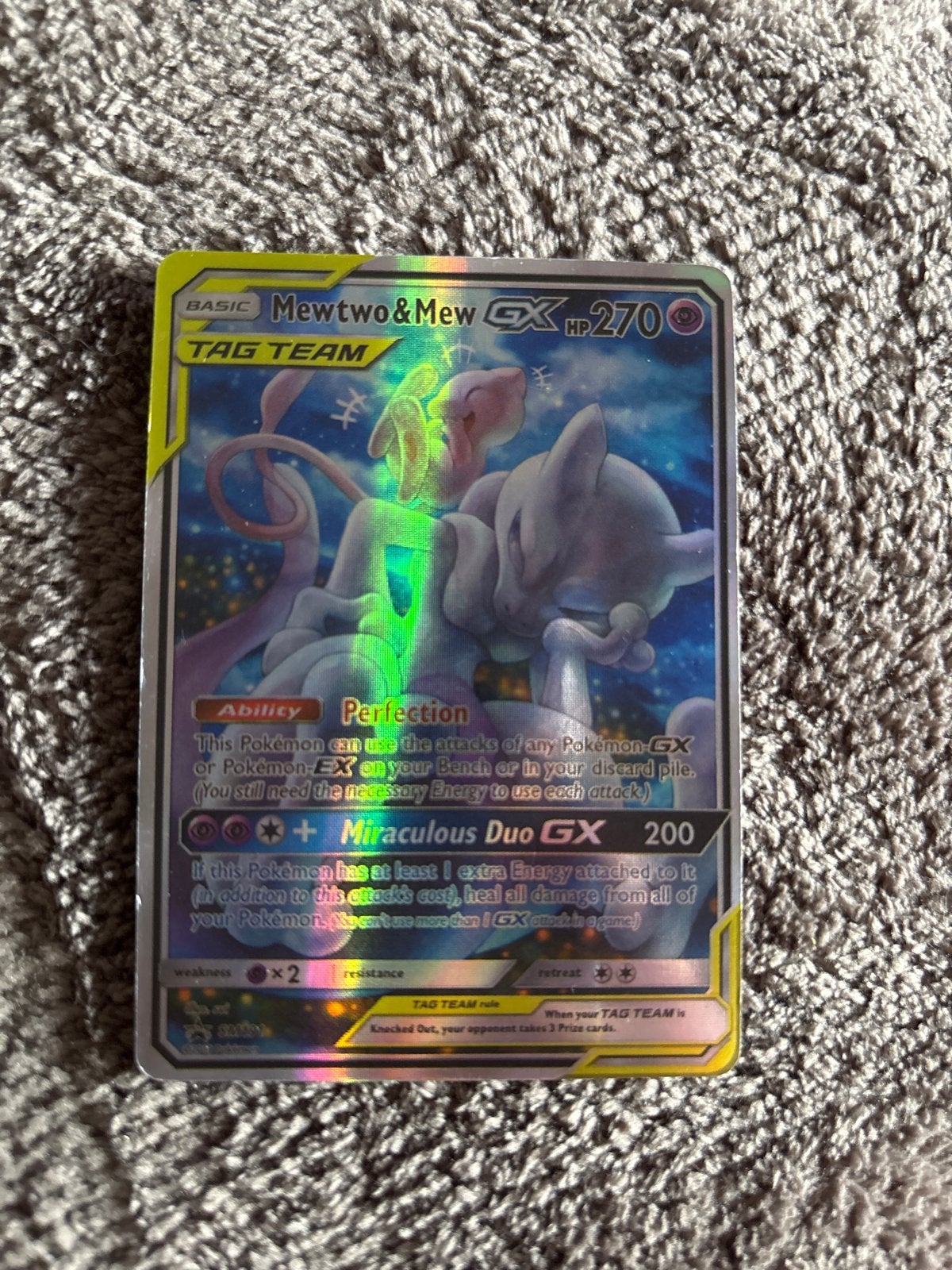 Mewtwo & Mew GX Tag Team Pokémon Kaart, Ophalen of Verzenden, Zo goed als nieuw, Losse kaart, Foil