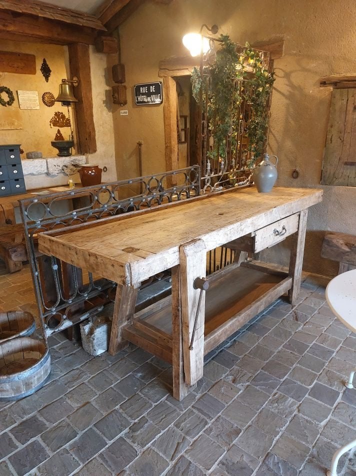 Robuuste oude werkbank diep en hoog  mooi hergebruik, Huis en Inrichting, Ophalen, Gebruikt, Eikenhout, 200 cm of meer
